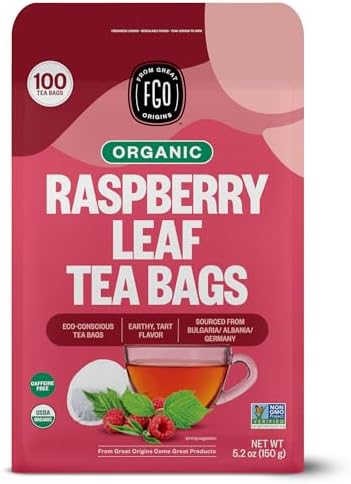 FGO Organic Red Raspberry Leaf Tea Bags | 100 Tea Bags | Eco-Conscious Tea Bags in Kraft Bag | Raw from Germany |