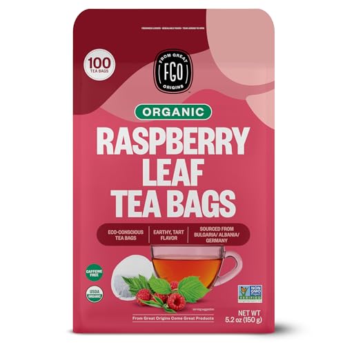 FGO Organic Red Raspberry Leaf Tea Bags, 100 Eco-Conscious Tea Bags, Caffeine Free, Imported from...