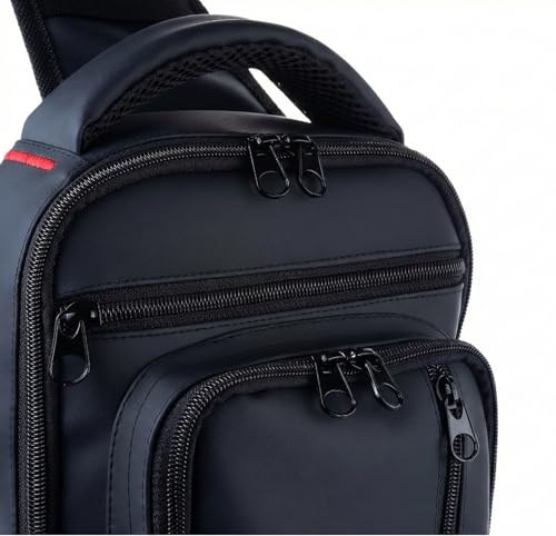 COBALT Strive Crossback Crossbody Bag Premium American Leather | Anti-Theft Pocket, USB Port | Ergonomic Multi-Pocket Design for Men | 29x24cm | International Brand Made in Egypt (Black * Red)