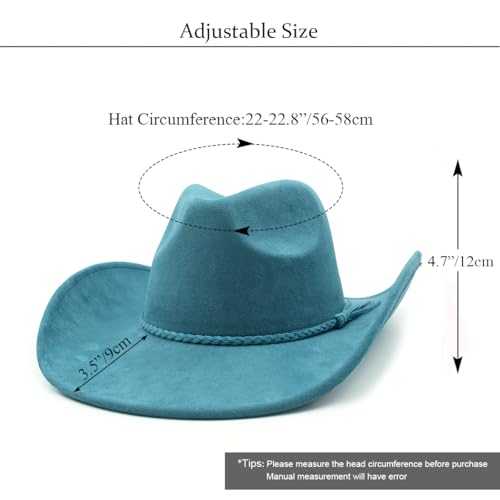 Image of Western Cowboy Hat for Women Men Classic Fedora Hats Wide Brim Suede Cowboy Hat for Women with Buckle Belt