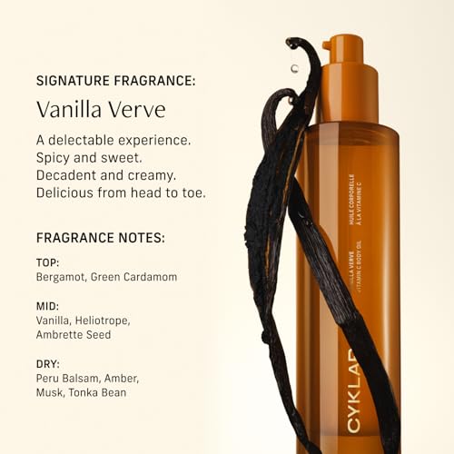 Vitamin C Body Oil for Women and Men. Moisturizing Vanilla Verve Scented Body Serum for Glowing Skin. Nourishing, Hydrating After-Shower and Bath Skin Care Moisturizer, 4.2 Fl Oz - Image 5