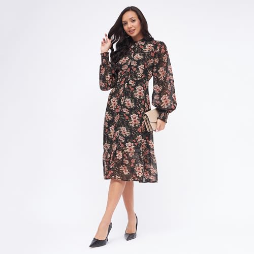 Image of Kibo Women's Georgette Floral Button Down Shirt Dress