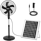 Blosssound 16 Inch Portable Solar Floor Fan Rechargeable Oscillating Standing Pedestal Fan with Solar Panel, 12000mah Battery, Two Charging Methods, 3 Speeds for Home Office Outdoor (Black)