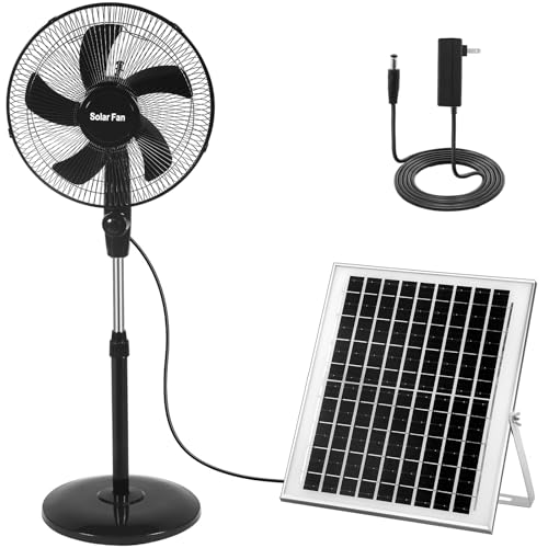 Blosssound 16 Inch Portable Solar Floor Fan Rechargeable Oscillating Standing Pedestal Fan with Solar Panel, 12000mah Battery, Two Charging Methods, 3 Speeds for Home Office Outdoor (Black)