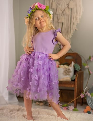Arshiner Mädchen Kleid Kleinkind Schmetterling Tüllkleid Prinzessin Partykleid Fliegenden Ärmeln Sommerkleid Geburtstagskleid Ballkleid Hochzeit Blumenmädchenkleid Lila 110/5-6Jahre