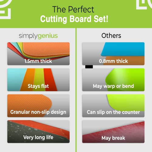 Simply Genius Plastic Cutting Boards For Kitchen - Color Coded Chopping Board Set - Flexible Cutting Mats For Meat & Vegetables - Dishwasher Safe, Non-Slip, Bpa Free (8-Pack Multicolor, Mixed Size) #TOP5