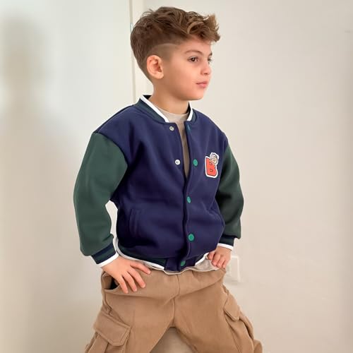 Image of Volunboy Kids Baseball Jacket Varsity Letterman Coat Fall Winter Fleece Bomber Vintage Outerwear