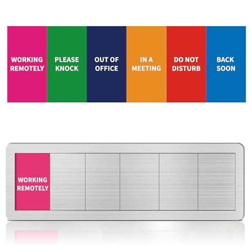 Image of Office Door Signs 6 Options Do Not Disturb, Please Knock, In A Meeting, Out Of Office, Working Remotely Back Soon Privacy Door Slider Sign For Meeting & Conference Room Brushed Silver