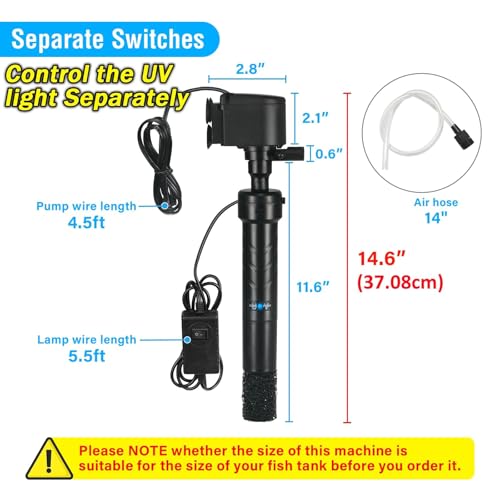 Aquarium-U-V-Filter-Pumpe-fuer-150-380L-Fischtank-5W-Lampe-Anti-Algen-U-V-Klaerer-1200Lh-Kristallklar-Algenvernichter-Wasserpumpe-Luftzufuhr-Stroemungspumpe-fuer-Kaltes-Wasser-Tropische-Fische - Sparfuchs24.io - Preisvergleich & Top Angebote Online