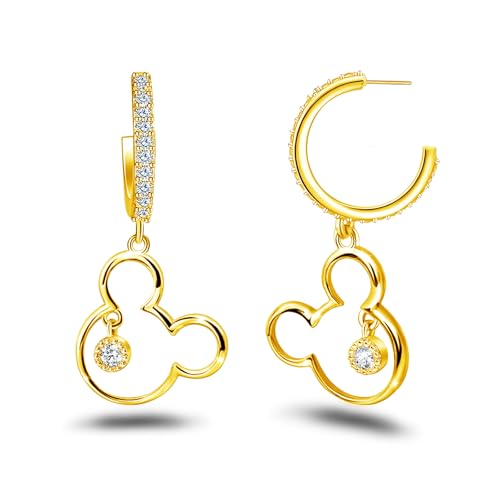 Mouse Earrings for Women Sterling Silver Plated Gold Mouse Open Hoop Earrings Sparkling CZ Lucky Cute Mini Stud Earrings Animal Fashion Hypoallergenic Princess Jewelry Gifts for Daughter Birthday