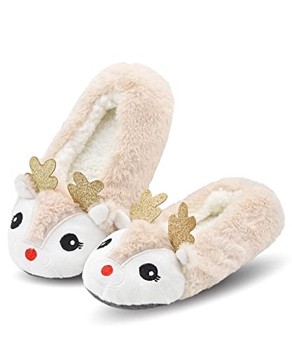 Image of Keyela Women Fuzzy Animal Slipper Socks, Non Slip Indoor House Slippers | Soft fuzzy plush material, cute animal design with gripper sole for bedroom, lounge indoor daily wear