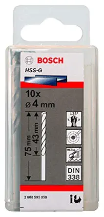 Bosch 2608595059 Metal Drill Bits HSS, G Drill Bit, 4.0 x 43 x 75 mm, 10 in 1 Pack