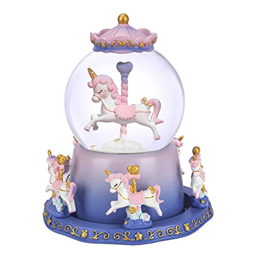 Stargleam Snow Globe Carousel Music Box with Color Changing LED Lights Plays 6 Songs Like Castle in The Sky Rotating 5 Horses Musical Birthday/Christmas/Valentine's Day Gift to Kids, Girls, Women