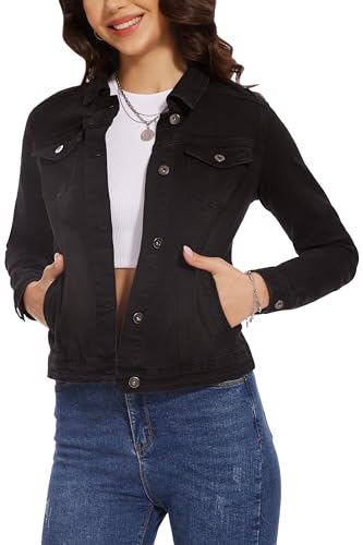 Dilgul Women's Casual Long Sleeve Stretch Denim Jacket Boyfriend Button Up Jean Jackets with Pockets2