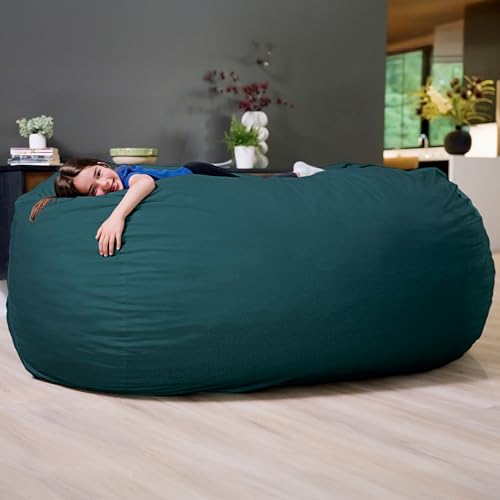 Image of Big Joe Fuf 8Ft Giant Foam Bean Bag Chair, Oversized Couch with Removable Cover for Kids, Teens, Adults, Deep Sea Lenox, 8 Foot | Premium Shredded Foam Filled, Velveteen, Adult-Sized Comfortable Seating, Supports Up to 300 lbs