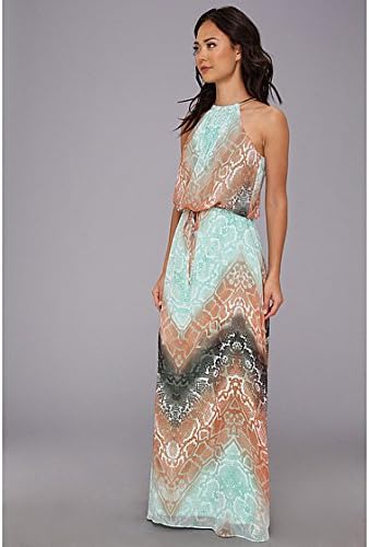 Vince Camuto Women's Halter Blouson Pritned Chiffon Maxi Dress