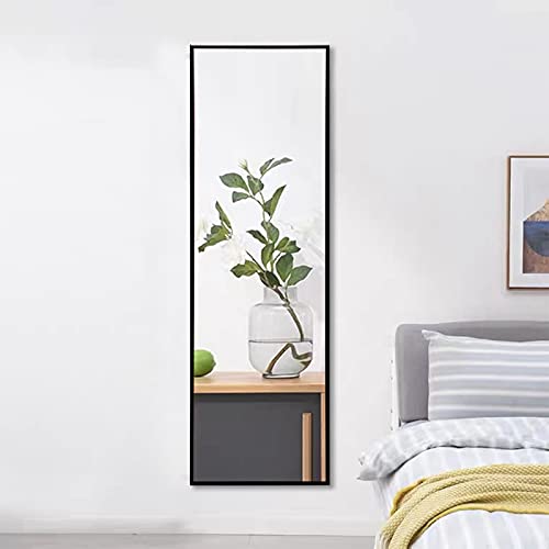 FLYMUHJIA Full Length Floor Mirror 59"x16" Simple Rectangle Full Body Mirror, Standing Hanging or Leaning Against Wall, Dressing Mirror Wall-Mounted Mirror, Aluminum Alloy Thin Frame, Black - Thumbnail 6