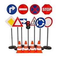 alldoro 60230 XXL-Verkehrsset mit Ampel, 10 Verkehrszeichen und 4 Pylonen für Kinder, zum Spielen und zur Verkehrserziehung, 75 cm hoch, Orange