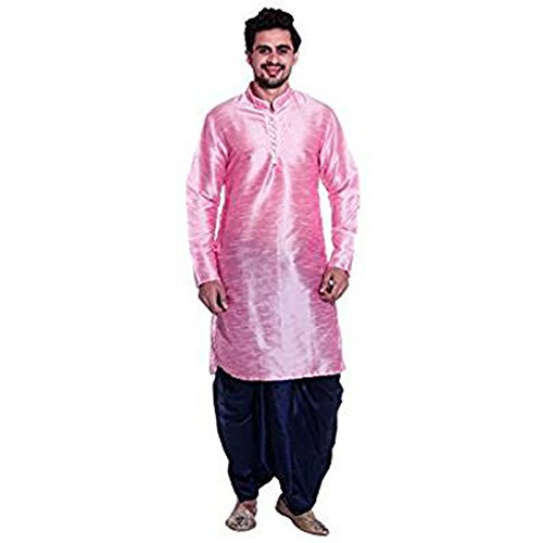 Dhoti y kurta rosa ropa tradicional de la India traje de mezcla de seda masculino talla 40