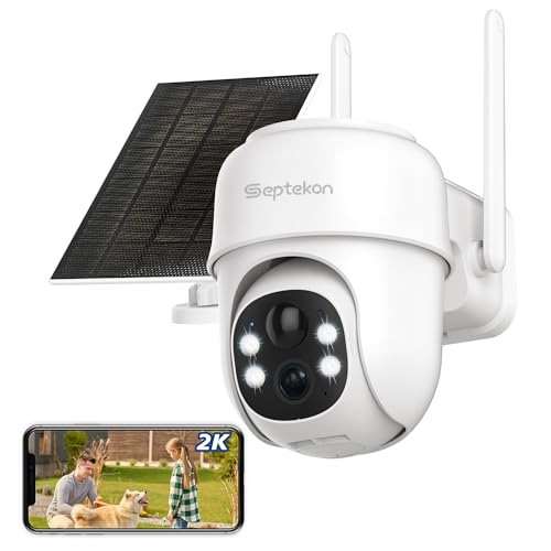 Video live 2K 3MP e visione notturna a colori: la telecamera di sicurezza wireless Septekon offre una risoluzione Full HD 2K, garantendo una qualità video cristallina sia di giorno che di notte. 2 luci IR integrate e 2 luci bianche, puoi vedere colori vivaci e precisi in condizioni di scarsa illuminazione. (Nota: la funzione faretto deve essere attivata manualmente per visualizzare la visione notturna a colori)