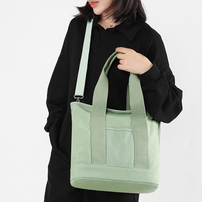 Aucuu Sac Fourre-Tout en Toile pour Femme, Sac à Bandoulière avec Sangle Réglable, Sac à Main pour Femme avec Fermeture éclair, Fourre-Tout Femme pour l'école, Shopping, Travail, Voyages