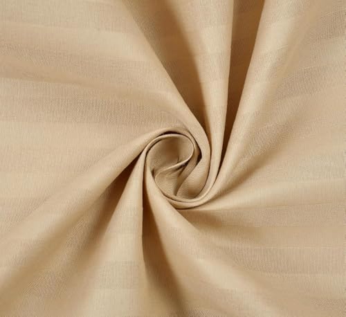 Image of Satan Striped Microfibre Double Bedsheet (90'100) Inch with 2 Pillow Covers (17'27) Inch Set (Camel, Double)