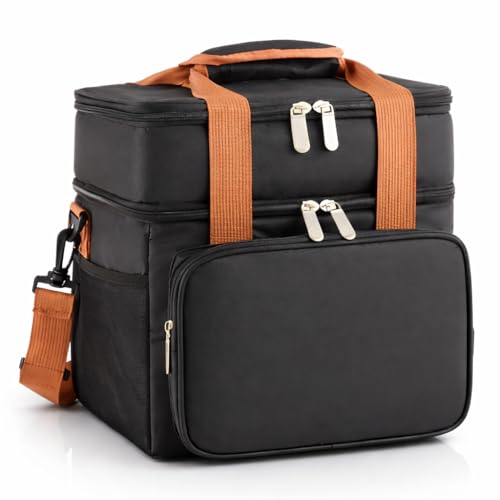 Bolsa Térmica Lancheira Grande com Alça Ajustável Marmita para Trabalho, Academia, Escola e Passeios Compartimentos Duplos, Impermeável, Isolamento Térmico Premium
