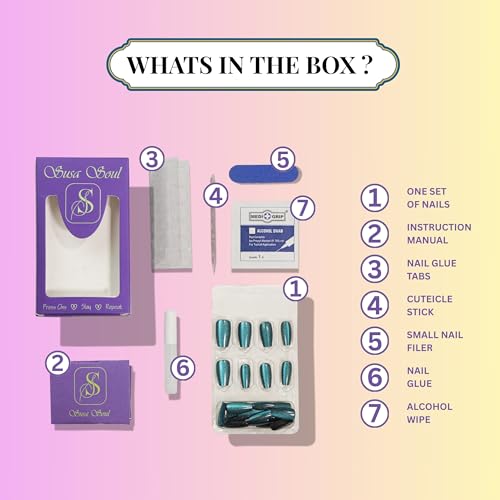 Image of 24 Pcs Reusable Artificial Nails Fake Nails with Glue and Kit|Sunset Metallic Shimmer Colour Shift Press On Nails | Medium Square | Cat Eye Chrome Effect | Long Lasting UV Protected ABS |Salon fresh look