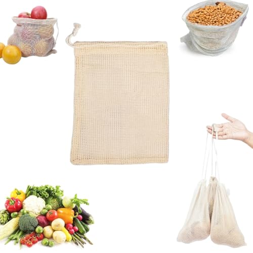 Malla para Almacenaje de Verduras, Legumbres y Frutas – 1 Bolsa de Tela de Saco 20x25cm – Reutilizable, Transpirable, Red de Cocina para Guardar y Organizar Alimentos