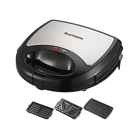 Allied UK Laptronix 3-In-1 Sandwich Grill Waffle Maker Non-Stick Toaster Panini Press 750w Toastie Maker with Removable Plates Stainless Steel Cover