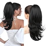 Flufymooz Ponytail Extension for Women, 20 Inch Drawstring Ponytail Hair Extension for Women, Soft Natural Looking Synthetic Pony Tails Hairpiece (Nature Black)