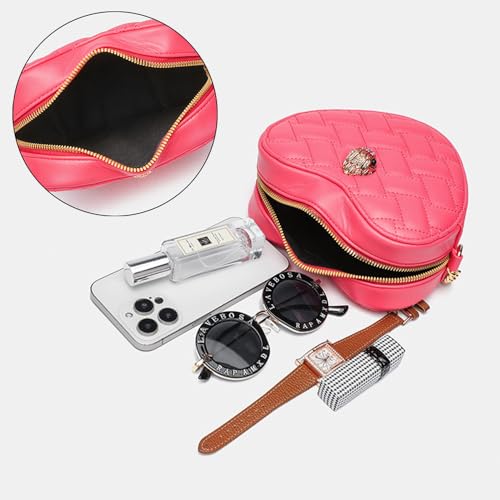 Image of Rejolly Rainbow Stripe Heart Shaped Purse for Women Crossbody Bag Metallic PU Leather Shoulder Bag with Chain Strap