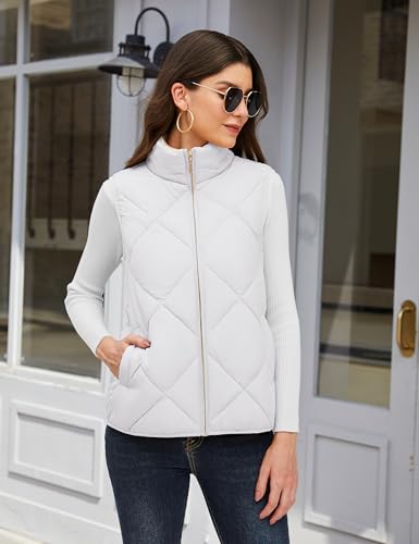 YUCOLEN Women's Quilted Vest Stand Collar Lightweight Zip Padded Gilet Sleeveless Jackets Coats Outerwear with Pockets2