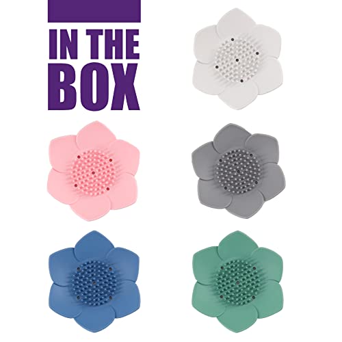Mxclimate Silicone Soap Dishes With Draining 5 Pack,Bar Soap Holder,Bathroom Soap Tray,Soap Case For Shower Kitchen,Silicone Soap Storage Tray For Counter,Bathtub (White,Grey,Pink,Blue,Green) #TOP6