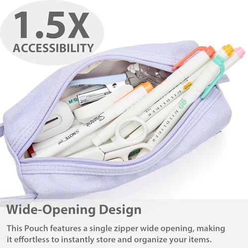 Image of SPACEMATE Pencil Case Pouch Box Bag School Supplies Girls Boys Kids, Cute Preppy Stuff Large Big Capacity Aesthetic Canvas Pen Organizer, Back to College Stationary, Purple, Simple Style, 1200ml