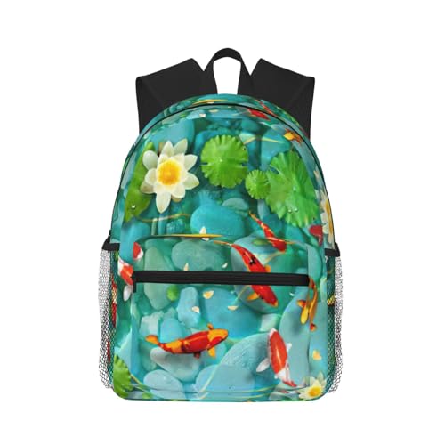 Sac à dos de voyage imprimé japonais carpes koï avec double bandoulière ergonomique