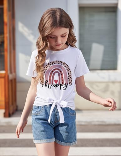 Image of Arshiner Girls Short Sleeve Shirts Tie Knot Front Tops T Shirts for Kids Crewneck Cute Casual Tie Dye Tee Blouse
