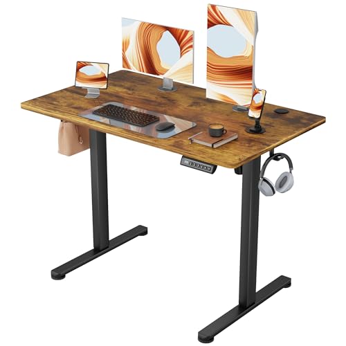 Image of Furmax Electric Standing Desk, 40 x 24 Inches Sit Stand up Desk, Sit Stand Height Adjustable Home Office Desk with 4 Height Position Memory - with Splice Board (Rustic Brown, 40)