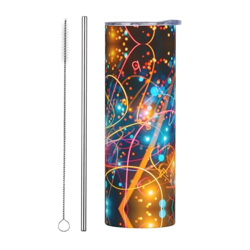 PHAYAH Music Symbol Lines - Vaso aislado de acero inoxidable con tapa, popote, cepillo para popote, 20 onzas