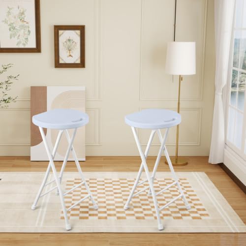 Image of COOZMENT 24-Inch Folding Stool with Handle, Folding Bar Stool with Non-Slip Feet,Folding Chair,Indoor and Outdoor Foldable Stool for Adults,500 lbs Capacity,Kitchen,Game Room(13 inchx11.5 inchx24 inch,White)