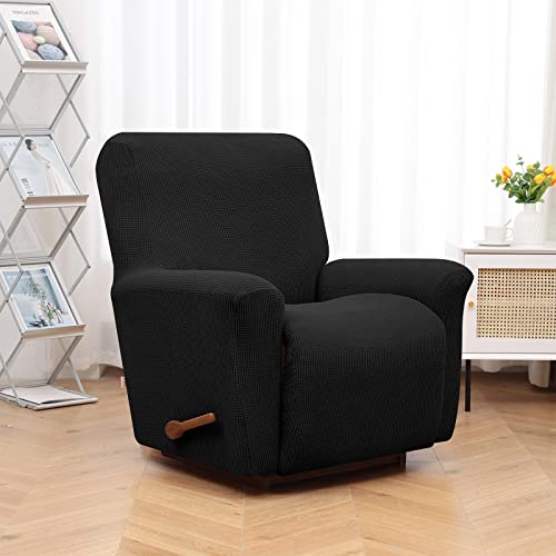 Kekuou Recliner Chair Covers Lazy Boy Recliner Covers Stretch Couch Cover Slipcovers 1 Piece Furniture Protector With Elastic Bottom For Dog,Kids.(One Size, Black) #TOP1