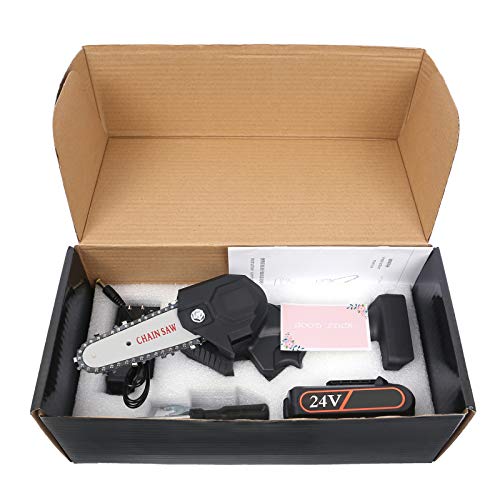 Greatby Mini Chainsaw Cordless Electric Handheld Rechargeable Battery Chainsaw 4-Inch 24V Portable One-Hand 0.7kg, Pruning Shears Chainsaw for Tree Branch Wood Cutting (Black)