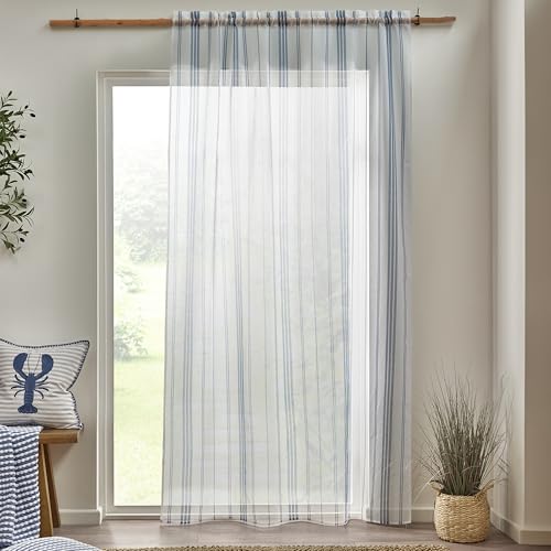 Catherine Lansfield Harbour Stripe Voile-Vorhang mit Schlitzen, 140 x 229 cm, Weiß Catherine Lansfield Harbour Stripe Voile-Vorhang mit Schlitzen, 140 x 229 cm, Weiß