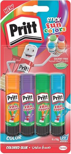 Pritt colle stick Fun Colors, colla colorata per bambini, per lavoretti e fai da te, Colla Pritt multicolore per applicazioni creative a casa e scuola, 4 colori in stick da 10g