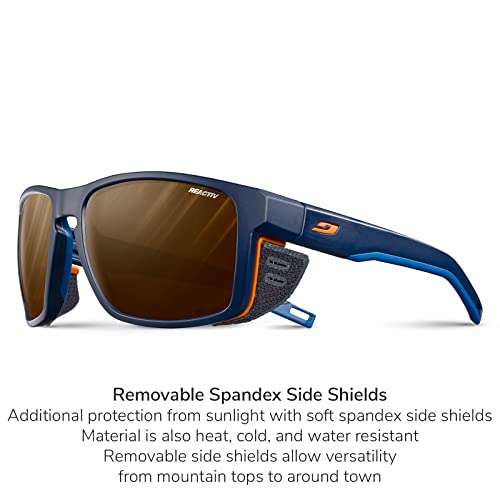 Julbo Shield Muntain Sunglasses, Blue/Blue/Orange Frame, Reactiv 2-4 Brown Polarized Lens #TOP2