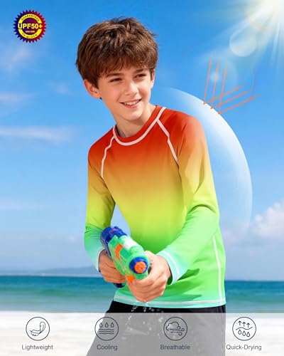 Image of Boys UPF 50+ Swim Shirt Long Sleeve, 1 or 2 Pack Rash Guard Tops
