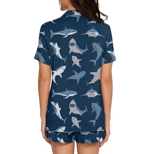 Women's Short Sleeve Sleepwear Button 2 Piece Plus Size Pajamas Casual Soft Stretchy Funny Nightwear with Pockets3