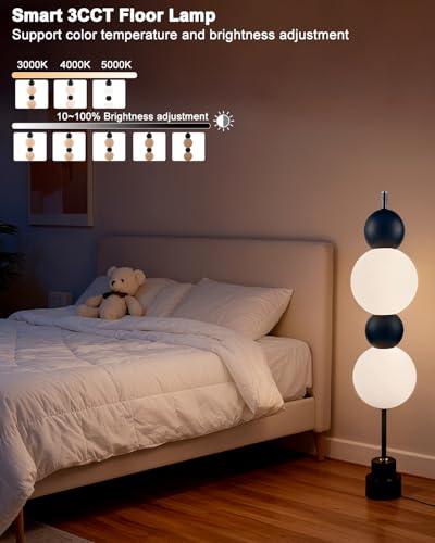 Image of Lightdot Black Globe Floor Lamp with 3 Color Temperatures LED Bulbs Included,Dimmable Floor Lamps with Touch Switch,Unique Modern Standing Tall Lamp for Bedroom Living Room /Sofa Beside /Corner Decor