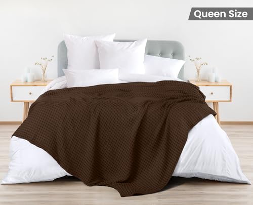 Image of Utopia Bedding 100% Cotton Waffle Weave Blanket Queen Size for Bed - Lightweight, Breathable Summer Blankets Soft and Cozy, Gifts for Women Home Room Decor (Brown, 90x90 Inch)