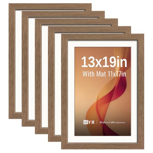 Image of VCK 13x19 Picture Frame 5 Pack, Walnut Exclusive Wood, HD Glass, for Prints